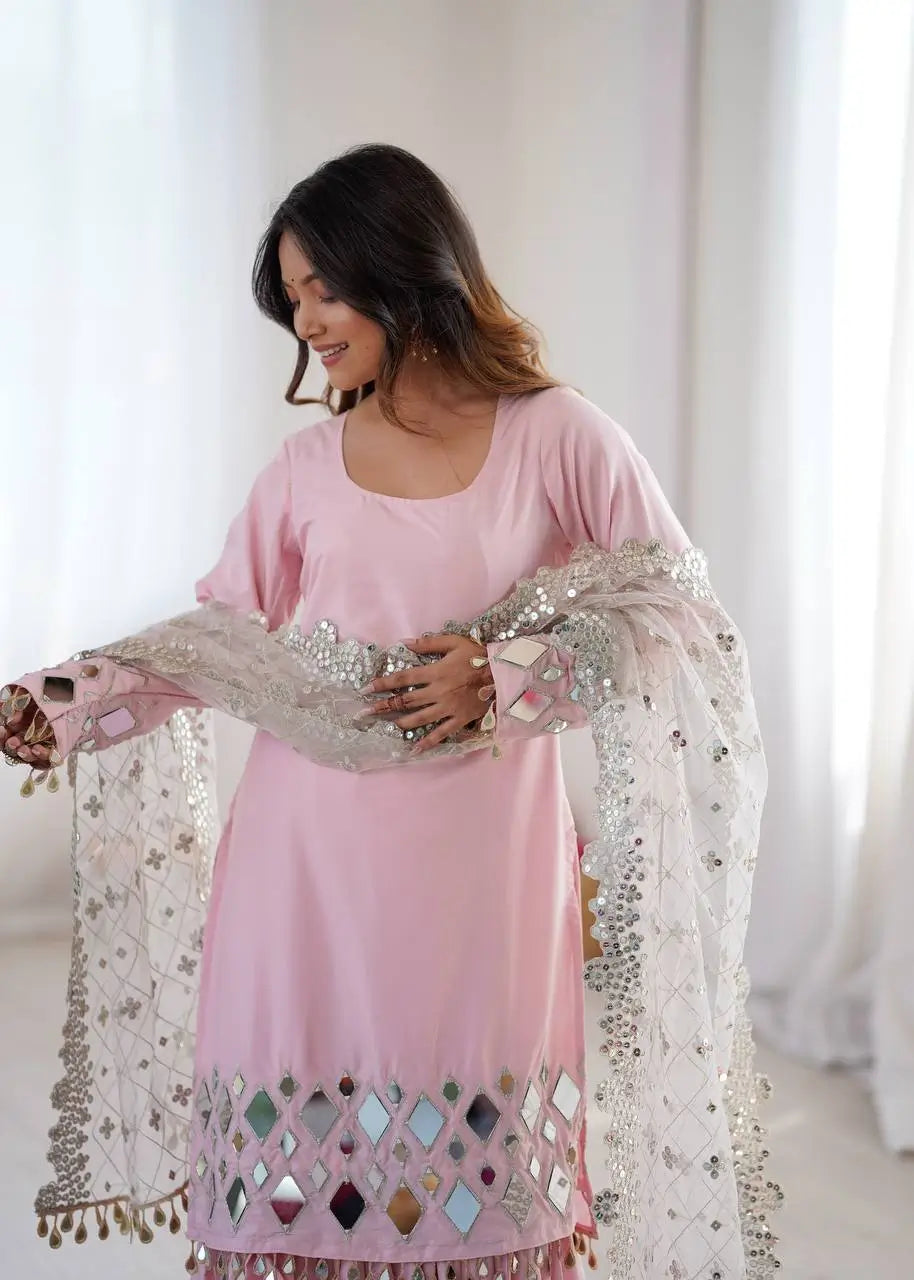 Elegant Mirror Work Sharara Suit Set