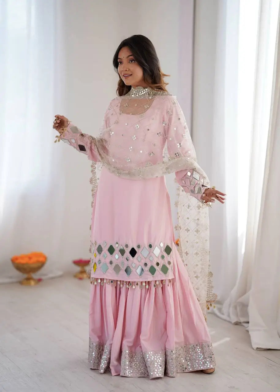 Elegant Mirror Work Sharara Suit Set