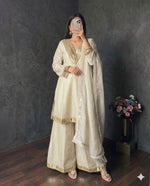 Elegant Mirror Work Silk Kurta Palazzo Set with Dupatta for Festive Wear