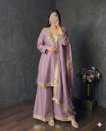 Elegant Mirror Work Silk Kurta Palazzo Set with Dupatta for Festive Wear