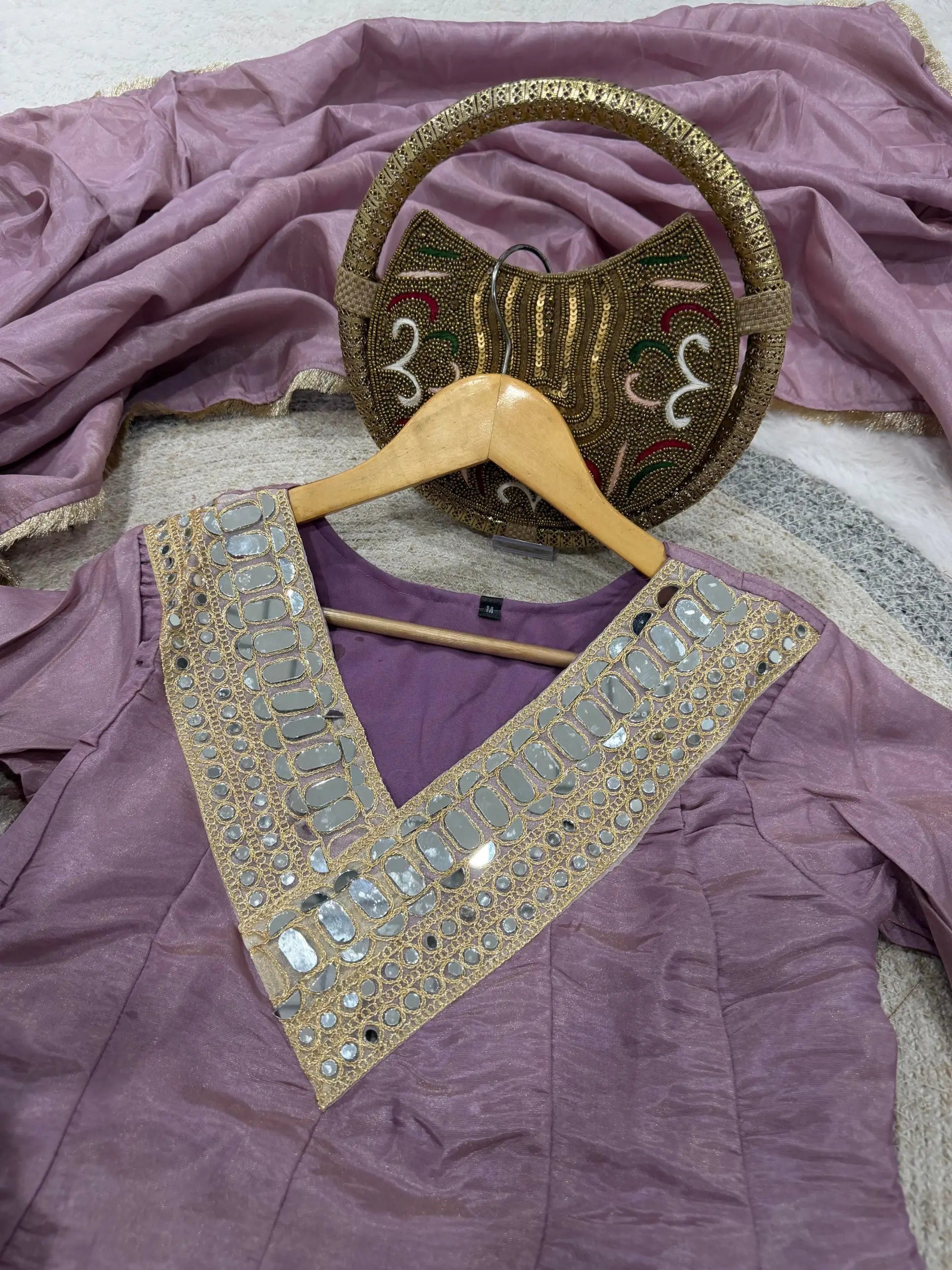 Elegant Mirror Work Silk Kurta Palazzo Set with Dupatta for Festive Wear