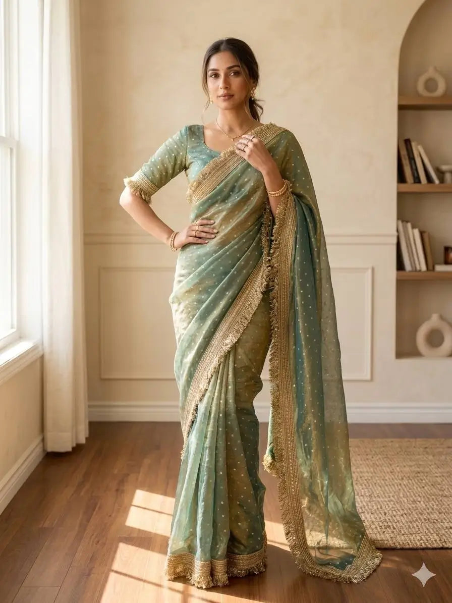 Elegant Moss Silk Saree for Festive and Wedding Wear