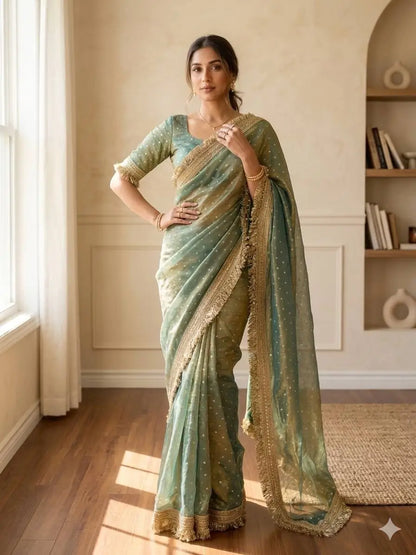 Elegant Moss Silk Saree for Festive and Wedding Wear