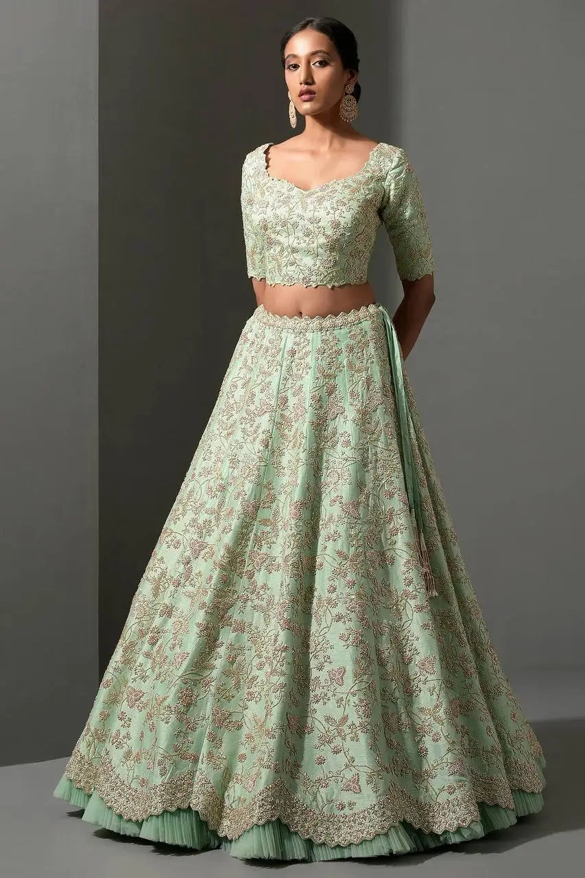 Elegant Mulberry Silk Lehenga Set with Sequins and Dori Work for Wedding and Festive Wear