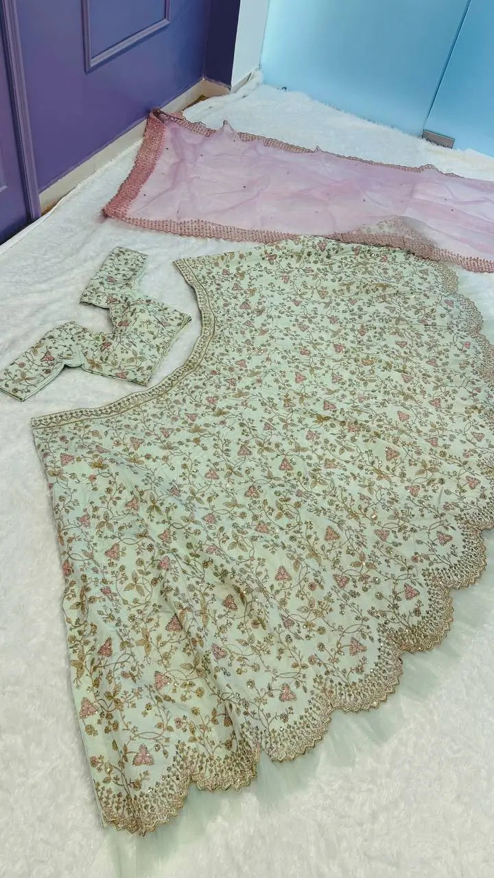 Elegant Mulberry Silk Lehenga Set with Sequins and Dori Work for Wedding and Festive Wear