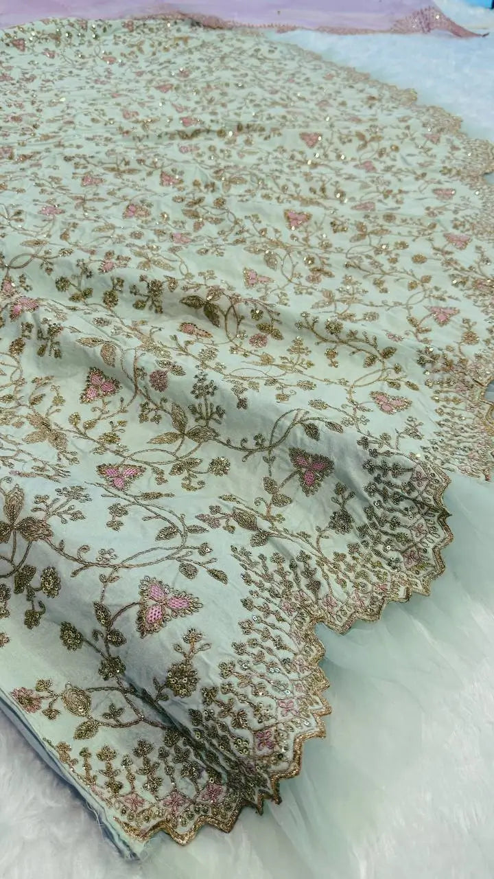 Elegant Mulberry Silk Lehenga Set with Sequins and Dori Work for Wedding and Festive Wear