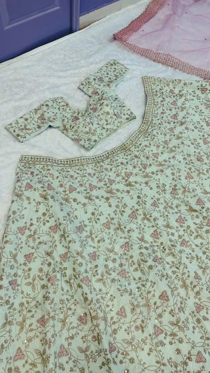 Elegant Mulberry Silk Lehenga Set with Sequins and Dori Work for Wedding and Festive Wear