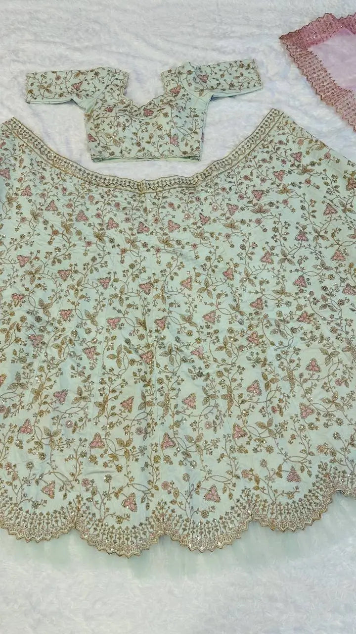 Elegant Mulberry Silk Lehenga Set with Sequins and Dori Work for Wedding and Festive Wear