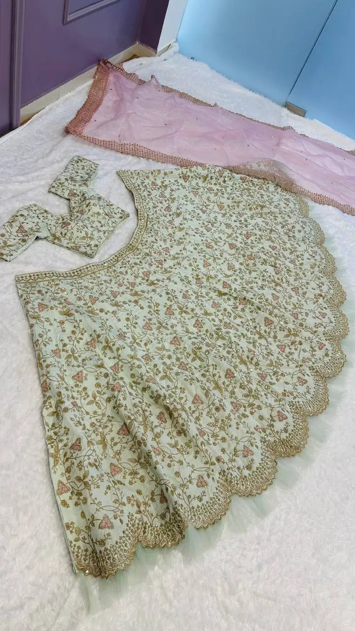Elegant Mulberry Silk Lehenga Set with Sequins and Dori Work for Wedding and Festive Wear