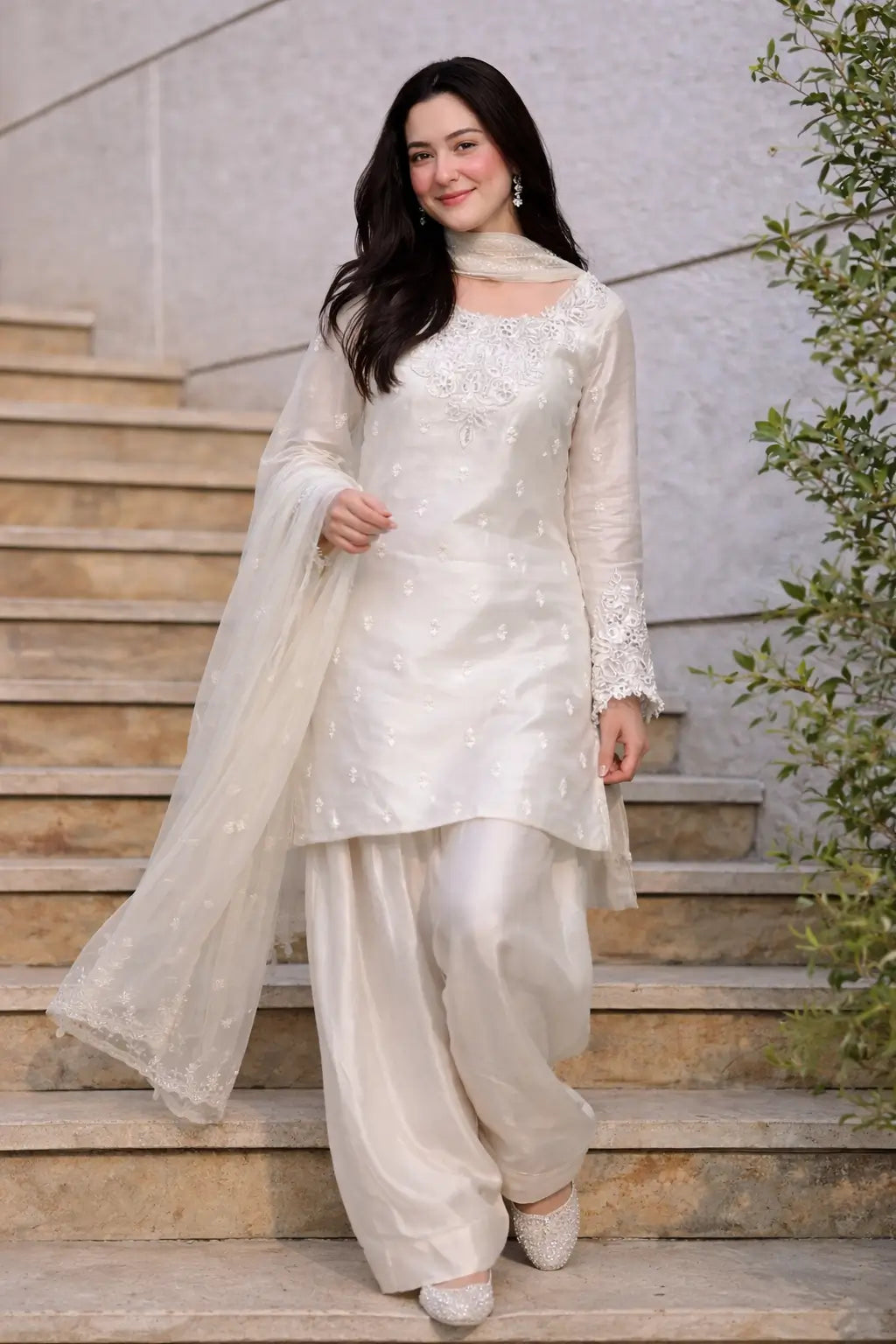 Elegant Natural Crepe Plazo Set for Festive and Formal Wear