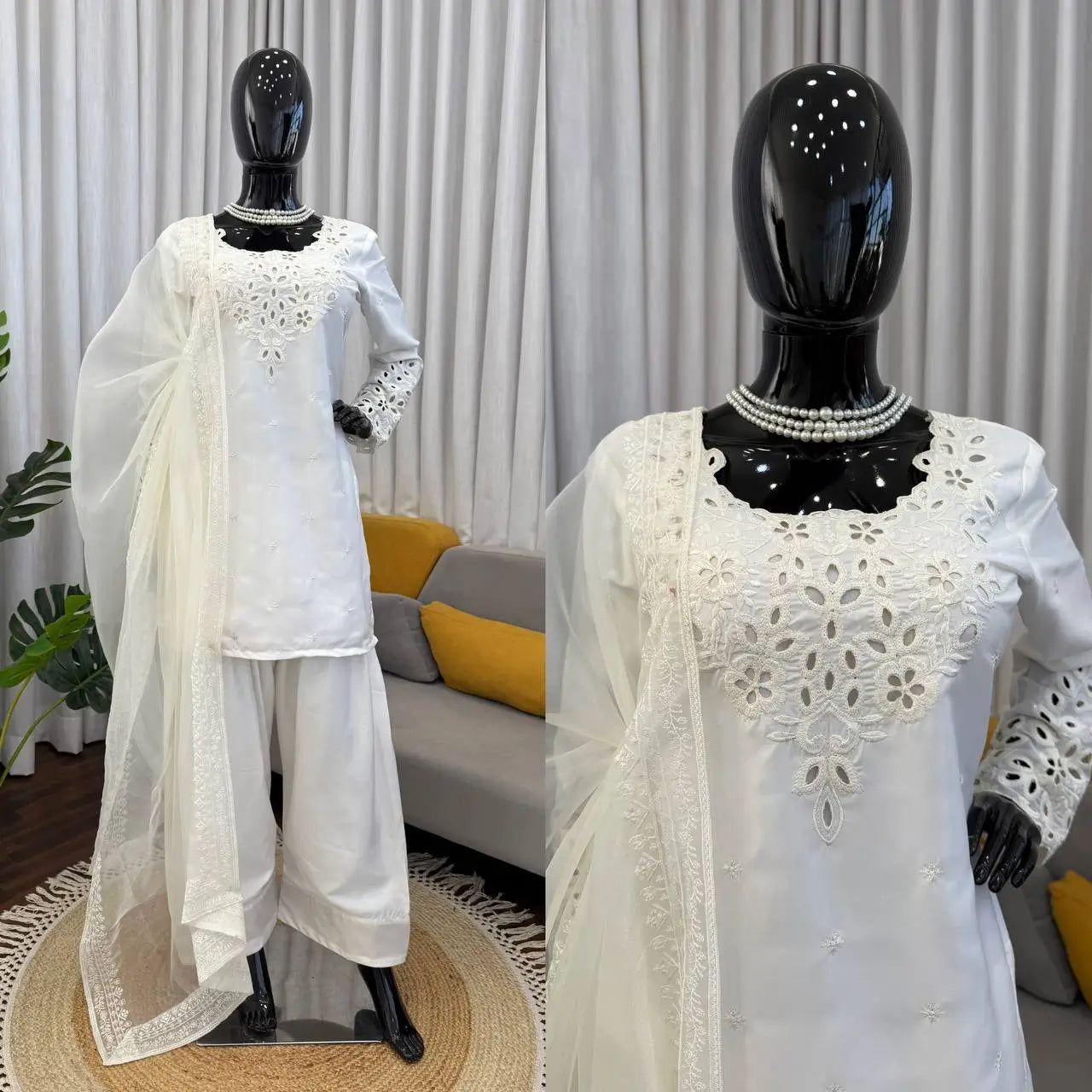 Elegant Natural Crepe Plazo Set for Festive and Formal Wear