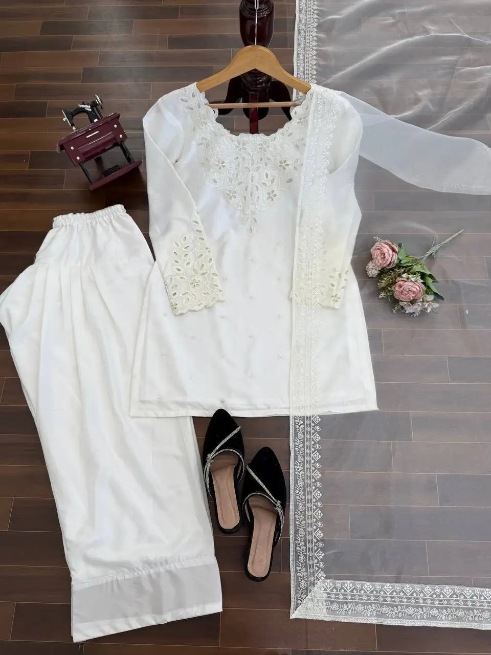 Elegant Natural Crepe Plazo Set for Festive and Formal Wear