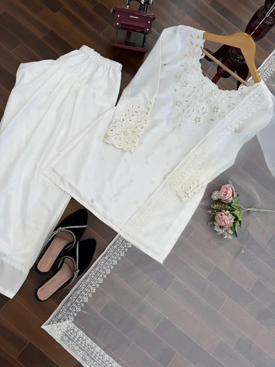 Elegant Natural Crepe Plazo Set for Festive and Formal Wear
