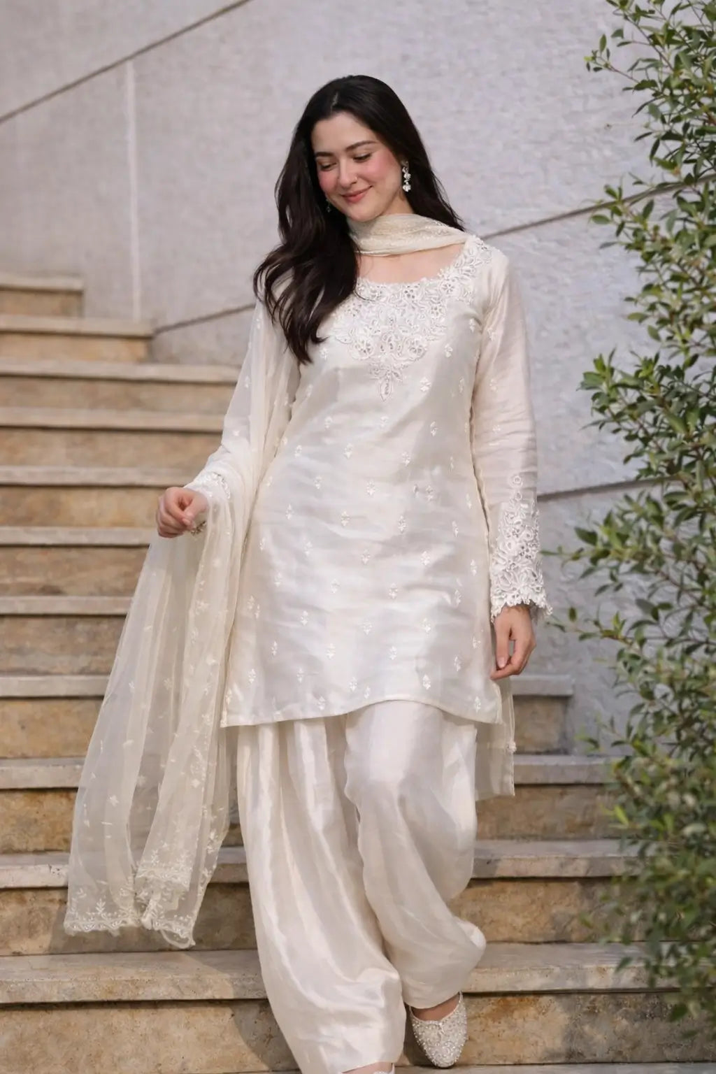 Elegant Natural Crepe Plazo Set for Festive and Formal Wear