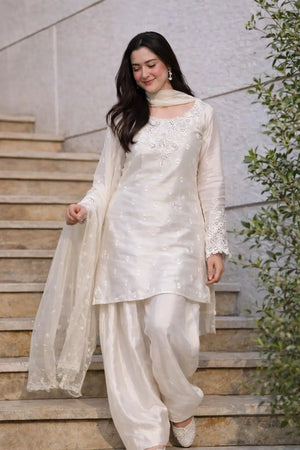 Elegant Natural Crepe Plazo Set for Festive and Formal Wear