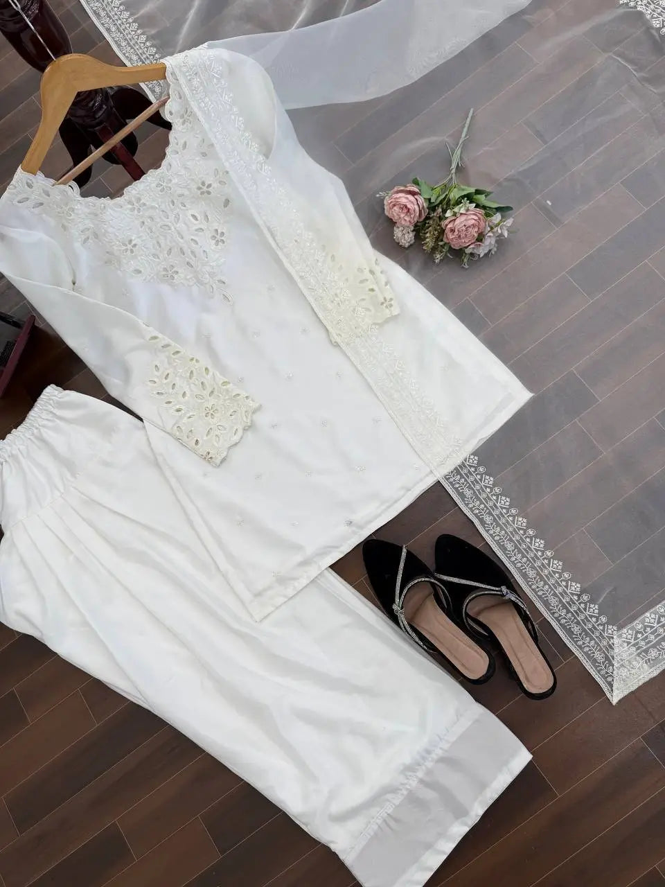 Elegant Natural Crepe Plazo Set for Festive and Formal Wear
