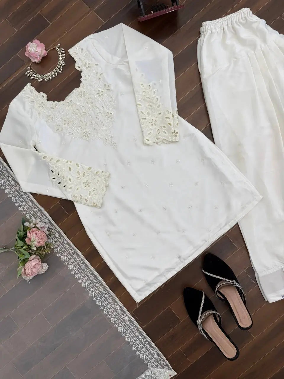 Elegant Natural Crepe Plazo Set for Festive and Formal Wear