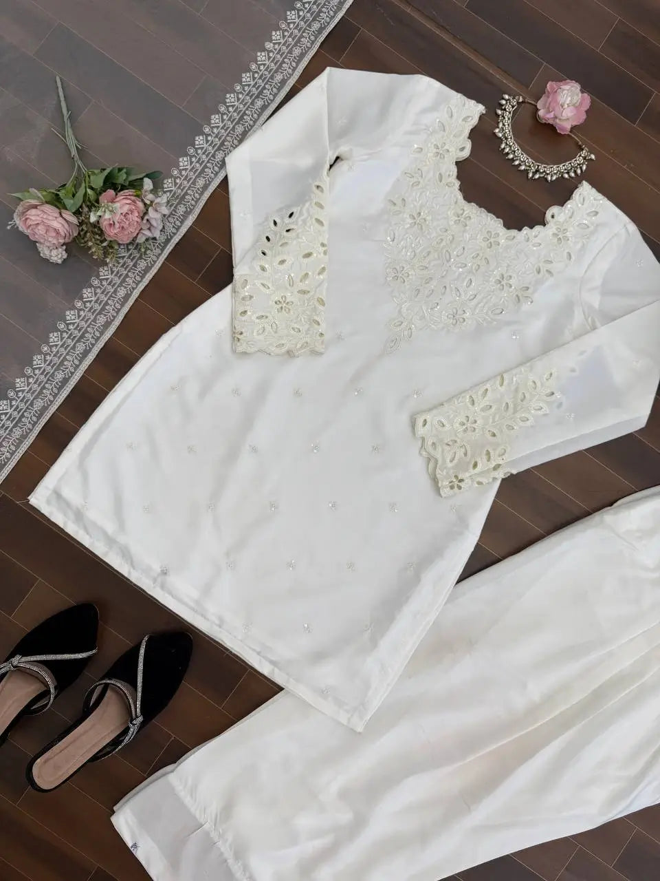 Elegant Natural Crepe Plazo Set for Festive and Formal Wear