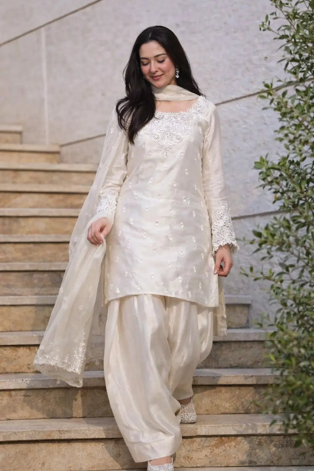 Elegant Natural Crepe Plazo Set for Festive and Formal Wear