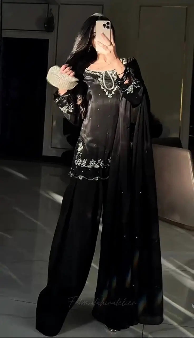 Elegant Natural Satin Farshi Palazzo Suit Set for Festive and Occasion Wear
