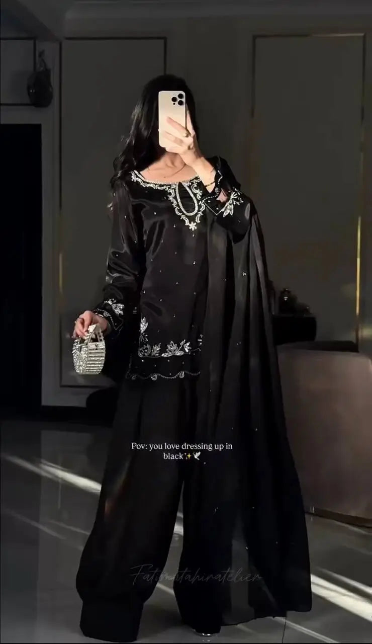 Elegant Natural Satin Farshi Palazzo Suit Set for Festive and Occasion Wear