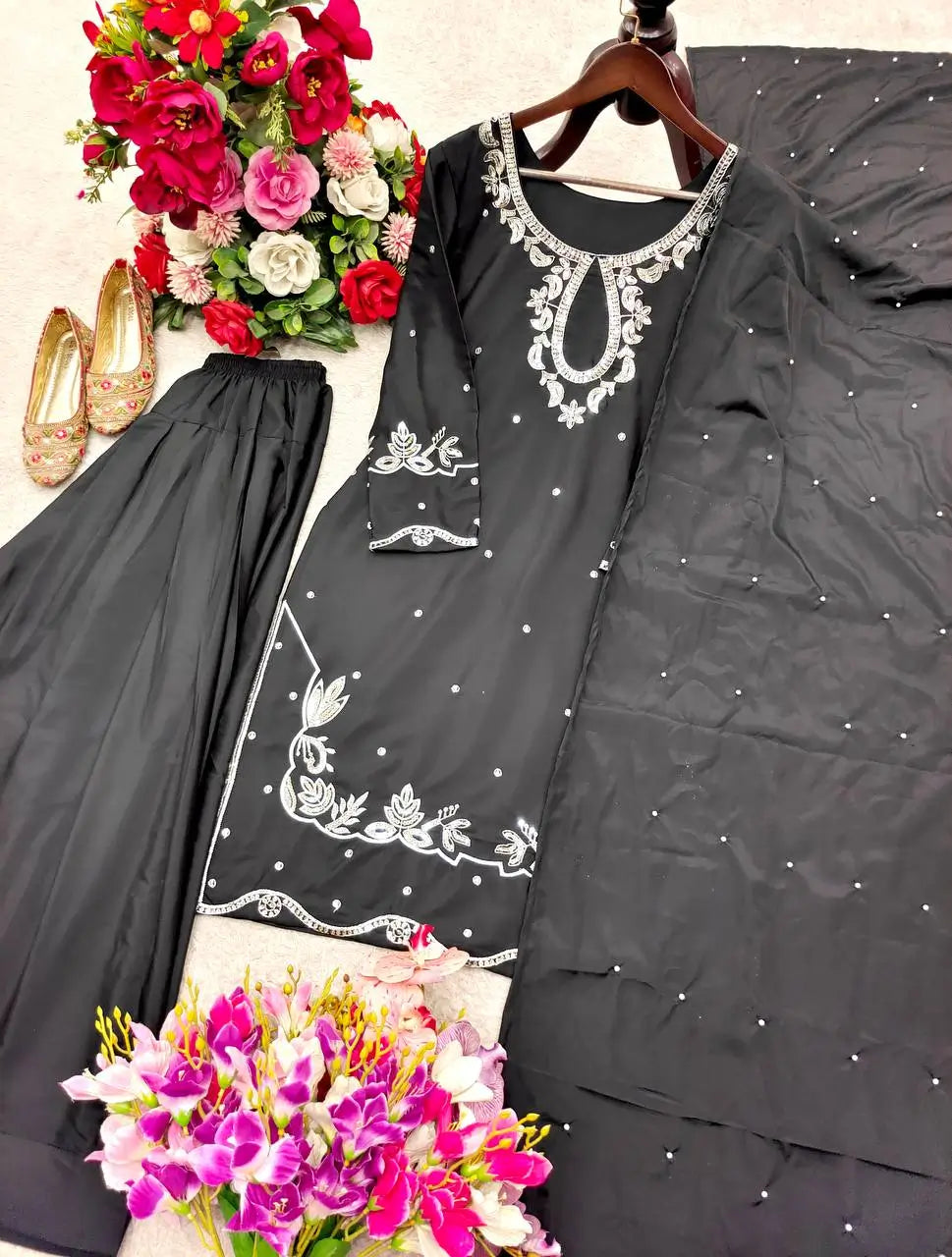 Elegant Natural Satin Farshi Palazzo Suit Set for Festive and Occasion Wear