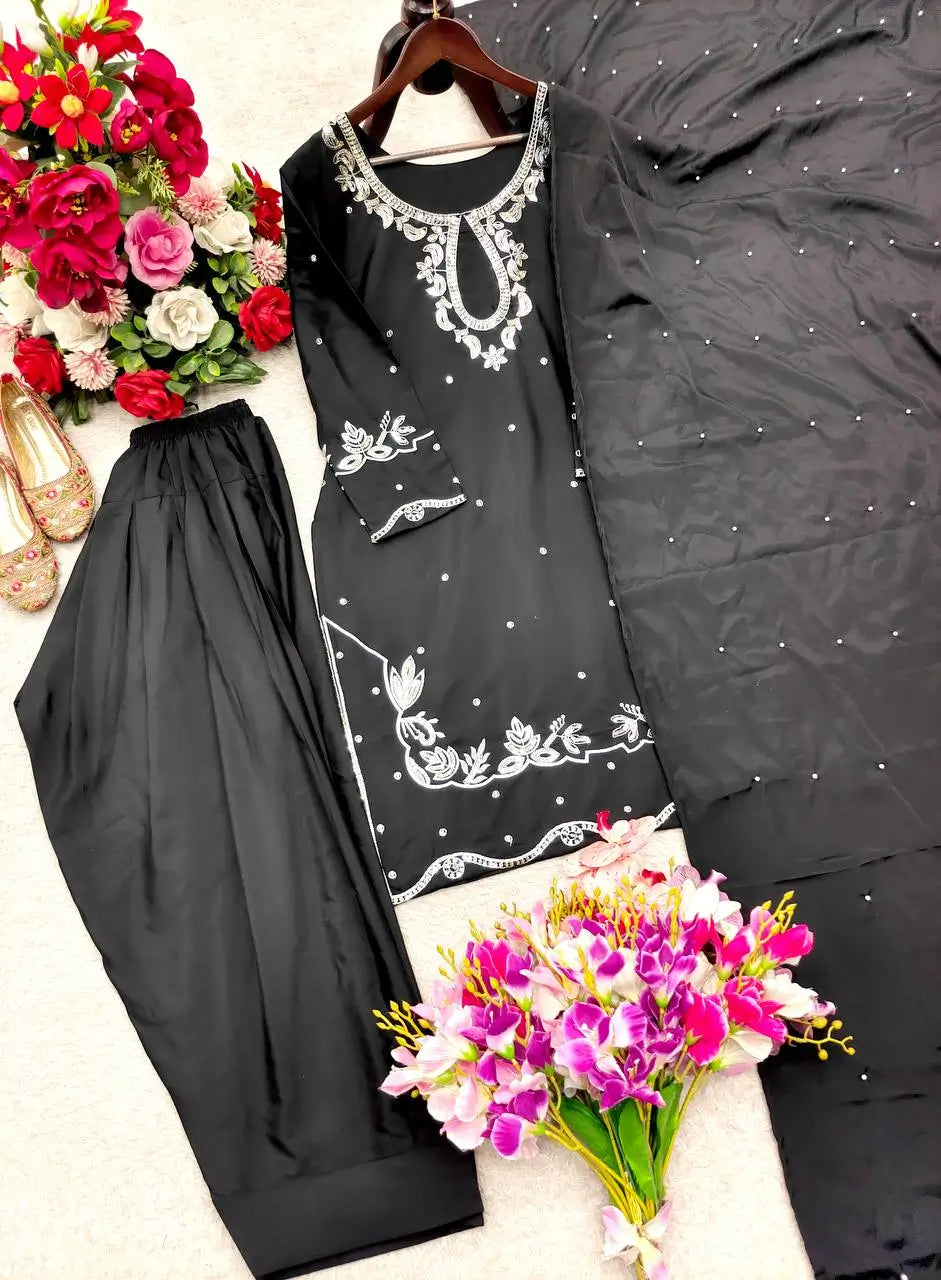 Elegant Natural Satin Farshi Palazzo Suit Set for Festive and Occasion Wear