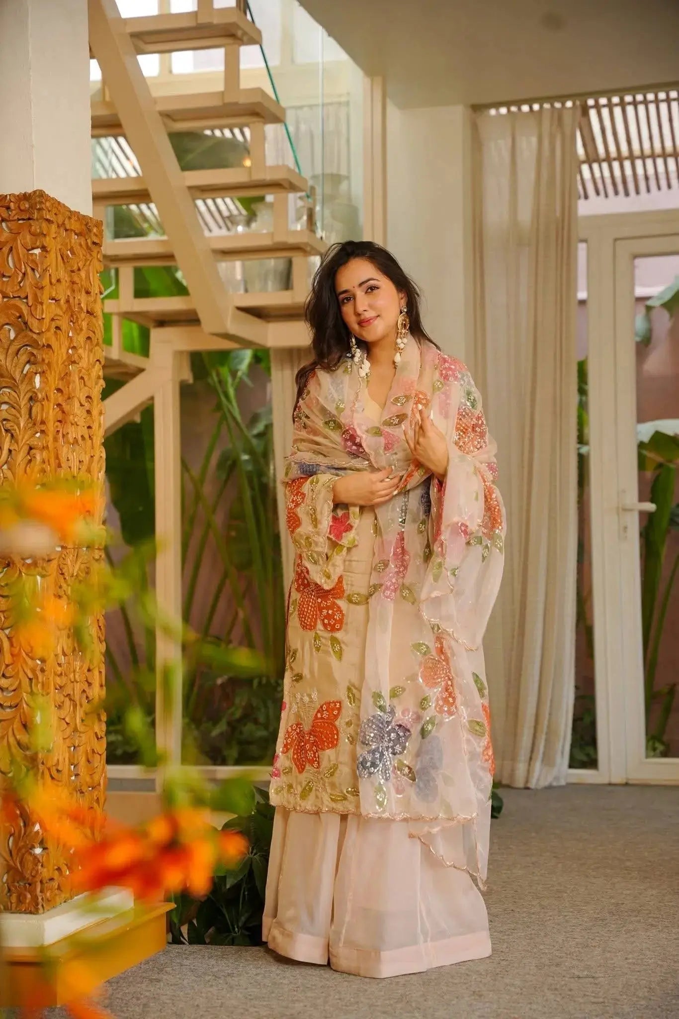 Elegant Organza Embroidered Palazzo Suit with Dupatta for Festive and Party Wear
