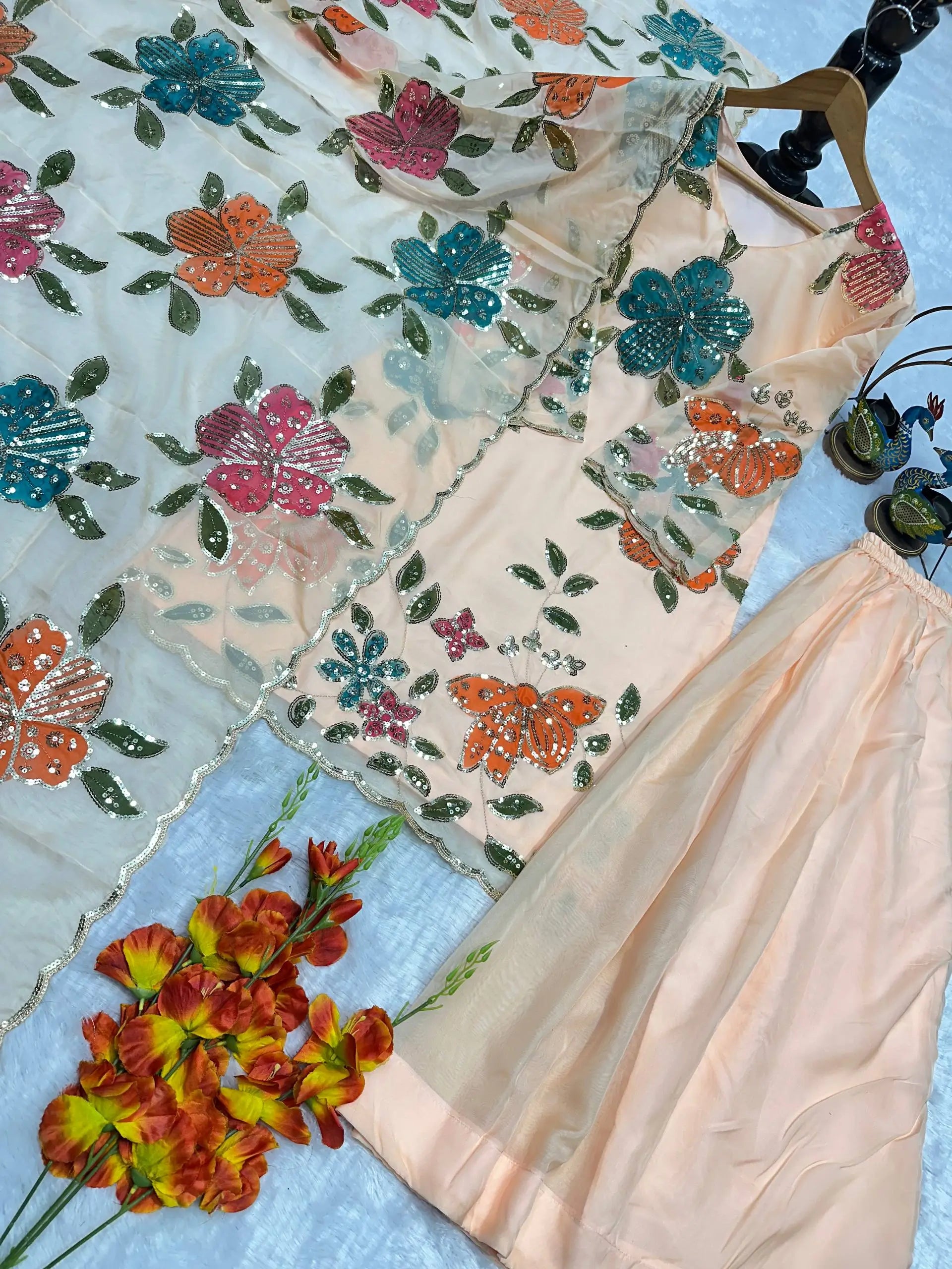 Elegant Organza Embroidered Palazzo Suit with Dupatta for Festive and Party Wear