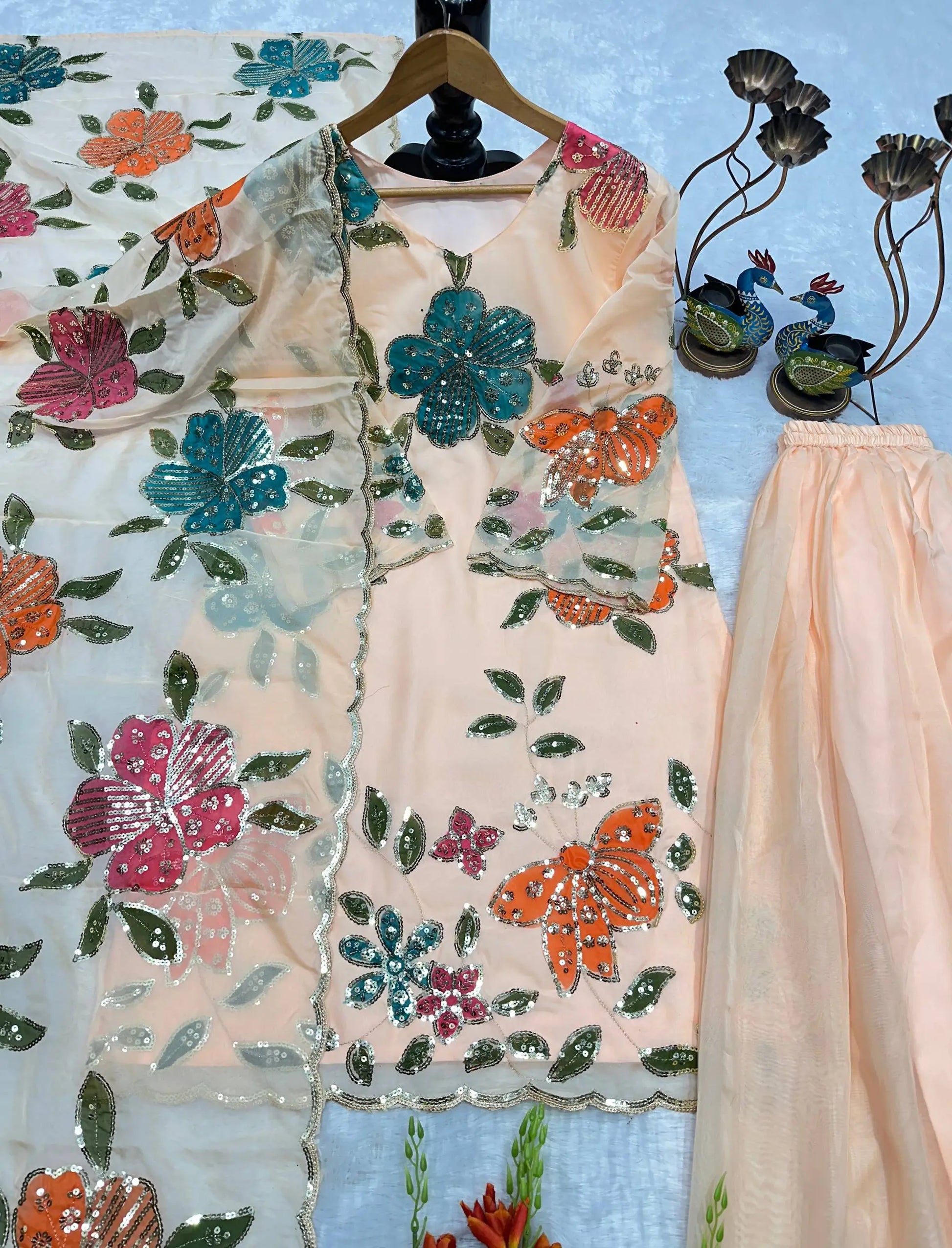 Elegant Organza Embroidered Palazzo Suit with Dupatta for Festive and Party Wear