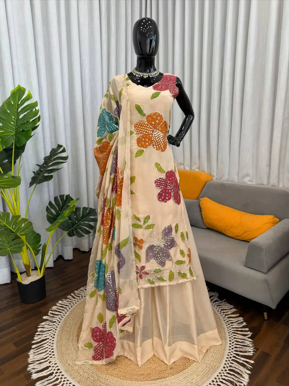 Elegant Organza Embroidered Palazzo Suit with Dupatta for Festive and Party Wear