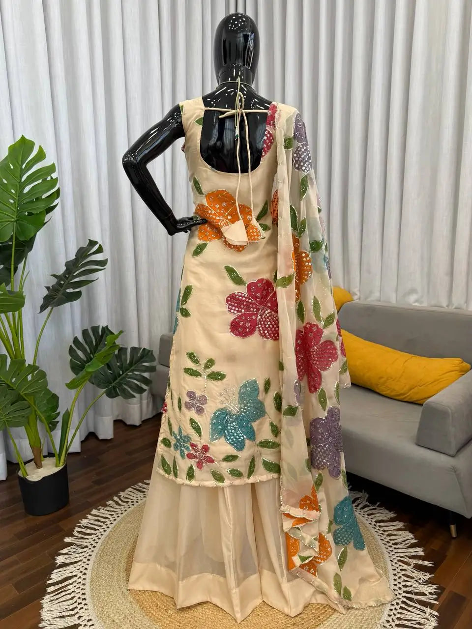 Elegant Organza Embroidered Palazzo Suit with Dupatta for Festive and Party Wear