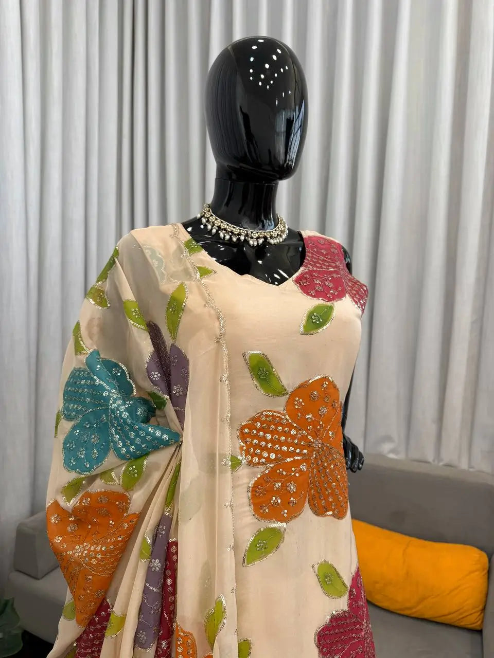 Elegant Organza Embroidered Palazzo Suit with Dupatta for Festive and Party Wear