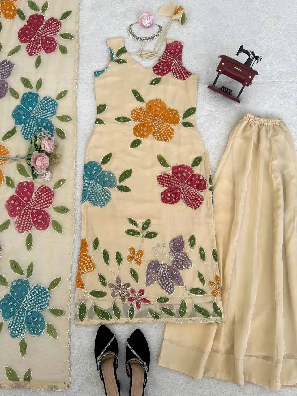 Elegant Organza Embroidered Palazzo Suit with Dupatta for Festive and Party Wear