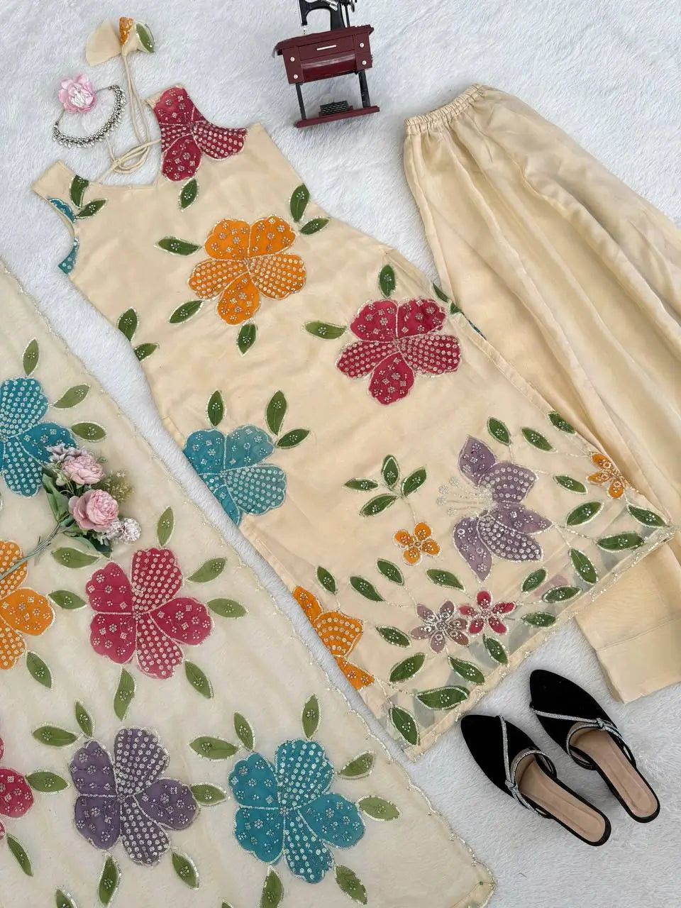 Elegant Organza Embroidered Palazzo Suit with Dupatta for Festive and Party Wear
