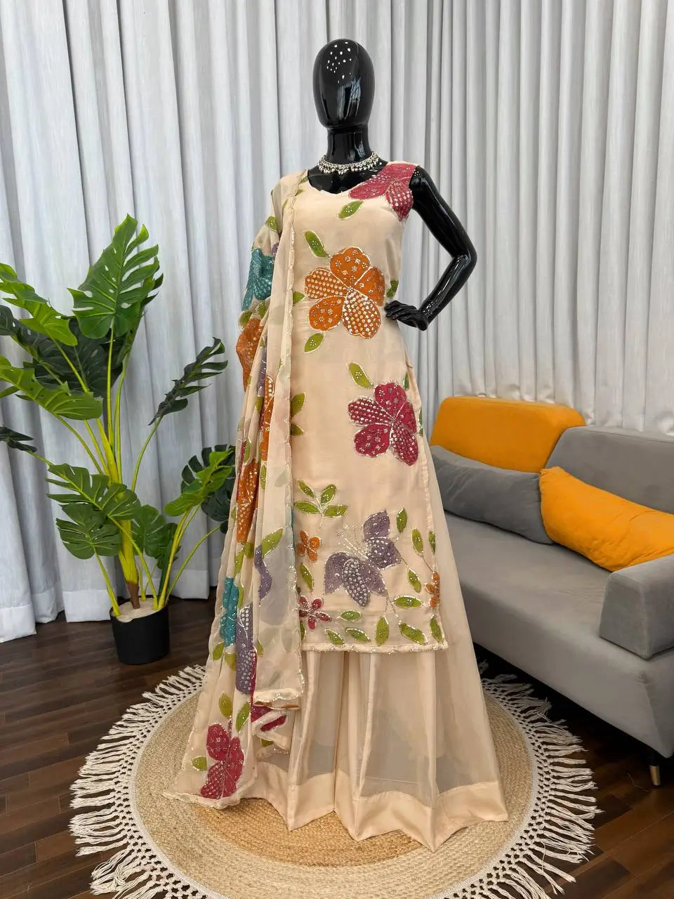 Elegant Organza Embroidered Palazzo Suit with Dupatta for Festive and Party Wear