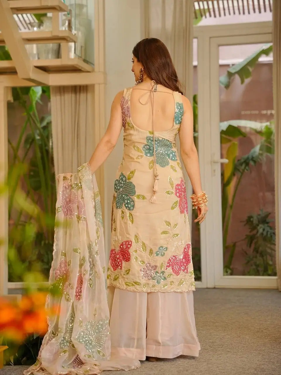 Elegant Organza Embroidered Palazzo Suit with Dupatta for Festive and Party Wear
