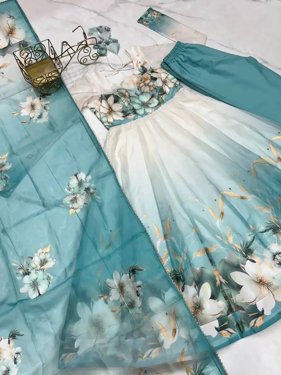 Elegant Organza Silk Floral Anarkali Suit Set