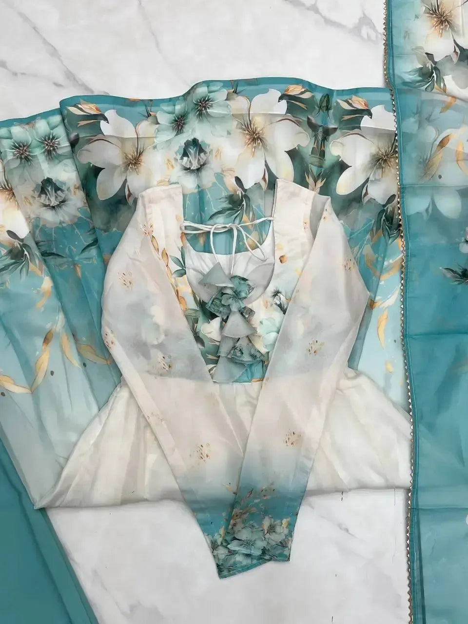 Elegant Organza Silk Floral Anarkali Suit Set