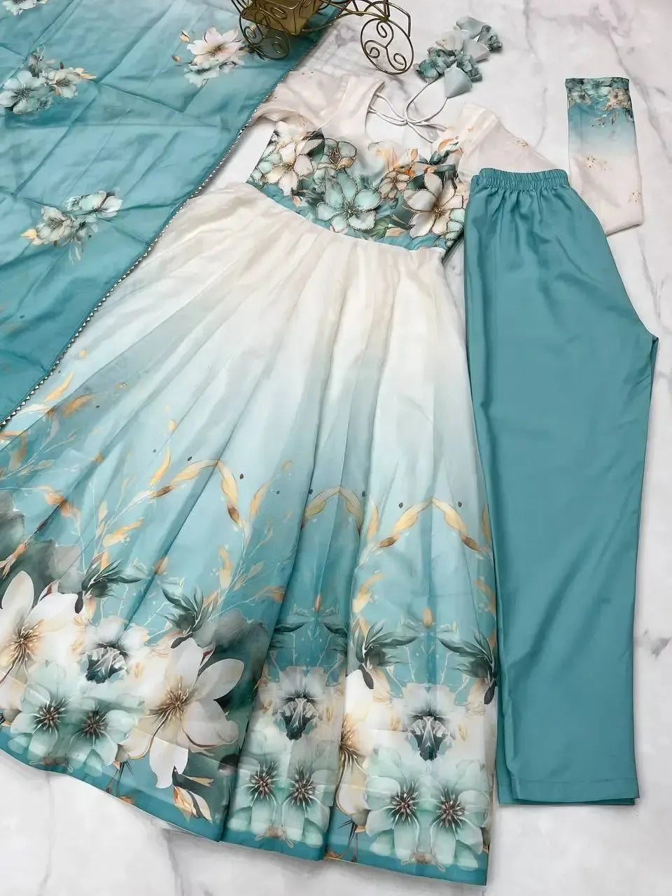 Elegant Organza Silk Floral Anarkali Suit Set