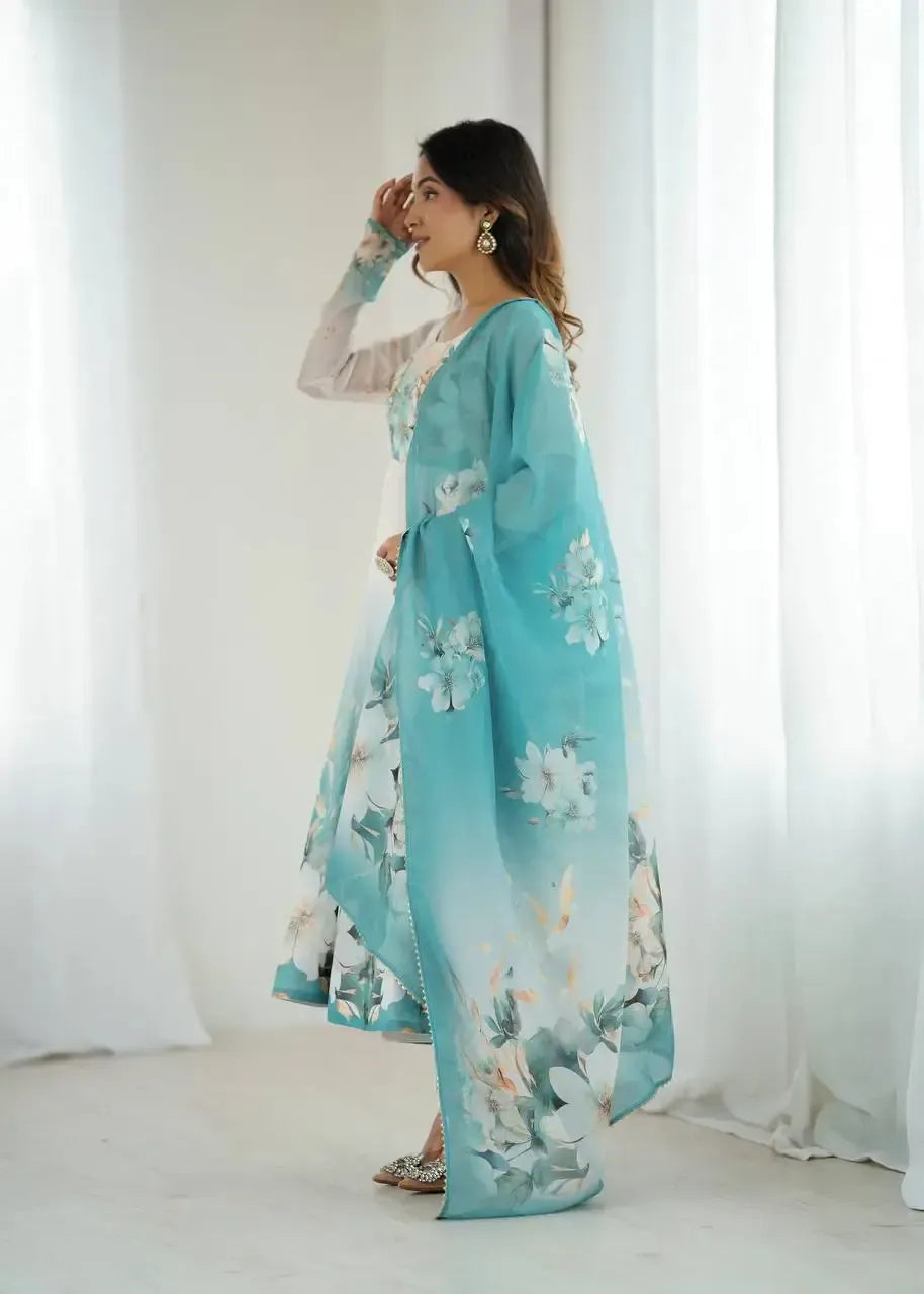 Elegant Organza Silk Floral Anarkali Suit Set