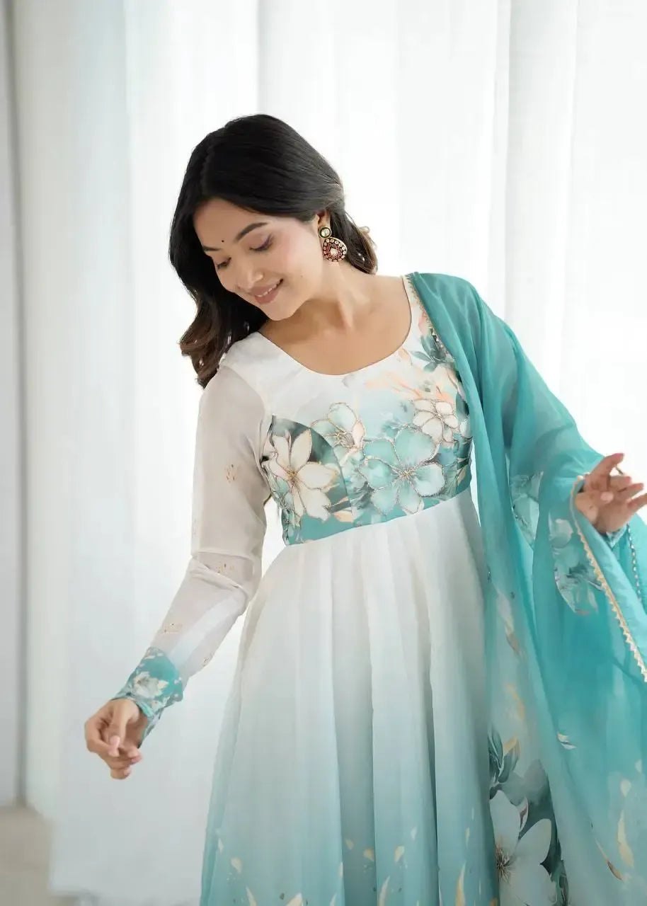 Elegant Organza Silk Floral Anarkali Suit Set