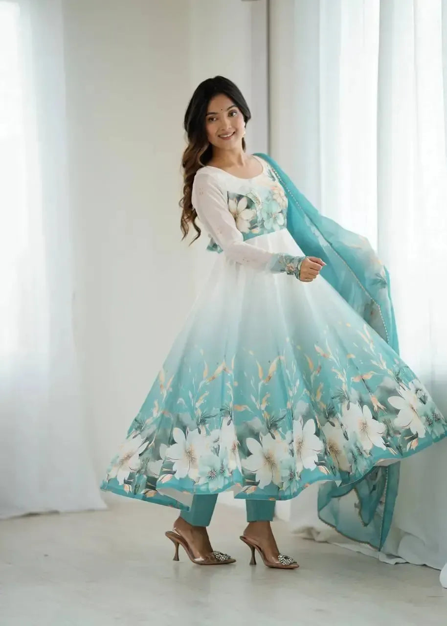 Elegant Organza Silk Floral Anarkali Suit Set