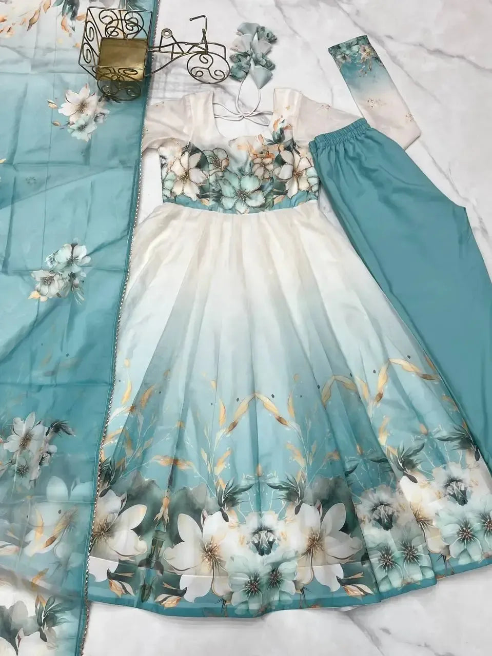 Elegant Organza Silk Floral Anarkali Suit Set