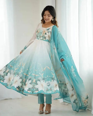 Elegant Organza Silk Floral Anarkali Suit Set