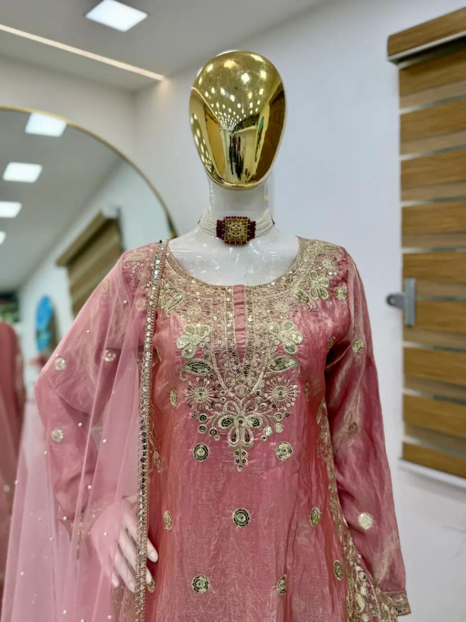 Elegant Pink Fandy Crash Embroidered Palazzo Suit with Soft Net Dupatta