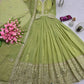 Elegant Pink Heavy Shimmer Silk Gown with Dupatta – Embroidery Sequins Work, 3.5 Meter Flair, Fully Stitched
