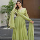 Elegant Pink Heavy Shimmer Silk Gown with Dupatta – Embroidery Sequins Work, 3.5 Meter Flair, Fully Stitched