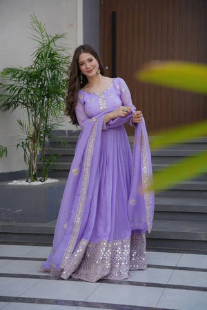Elegant Pink Heavy Shimmer Silk Gown with Dupatta – Embroidery Sequins Work, 3.5 Meter Flair, Fully Stitched
