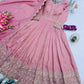 Elegant Pink Heavy Shimmer Silk Gown with Dupatta – Embroidery Sequins Work, 3.5 Meter Flair, Fully Stitched